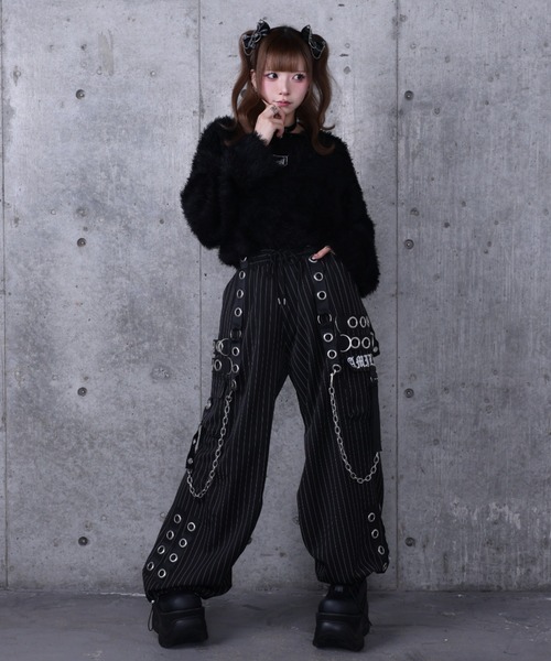 Amilige（アミリージュ） ニット セーター ワッペン付き短丈シャギー