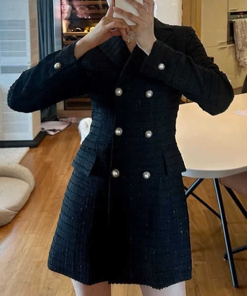 FREE STYLISTS ワンピース YUGA_YGMC Tweed double-button dress