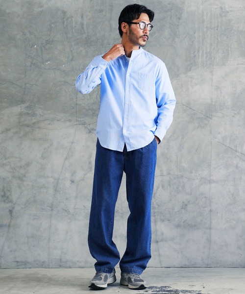 Sillage オックスフォード ワイドシャツ Blue JIGGYS SHOP（ジギーズショップ） シャツ バンドカラー