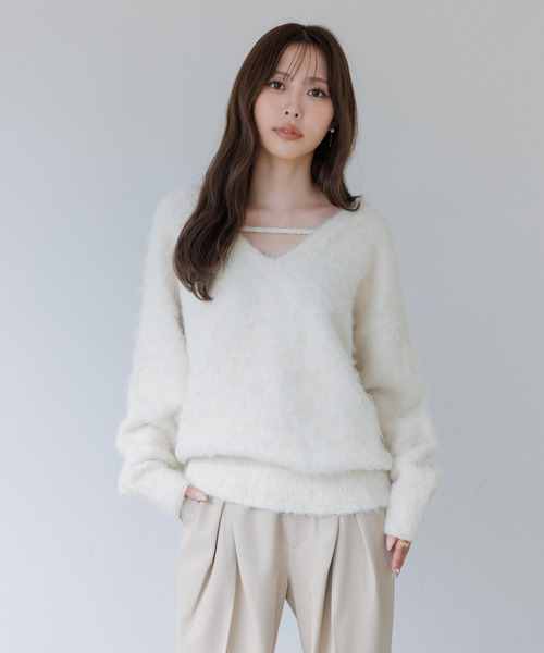 ニット セーター 2way v neck knit tops（2ウェイVネックニット
