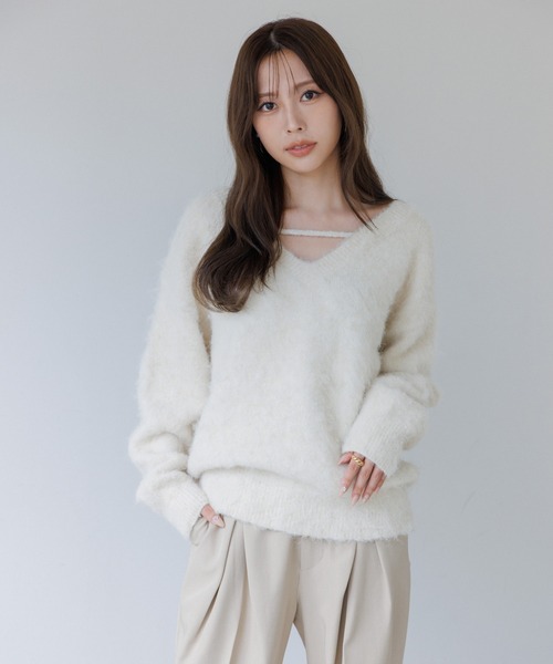 ♡新品♡SENEE セニー 2way Vネックニットトップス アイボリー 2way v neck knit tops（2ウェイVネックニットトップス）（ニット