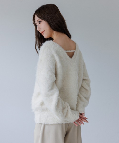 ♡新品♡SENEE セニー 2way Vネックニットトップス アイボリー ニット セーター 2way v neck knit tops（2ウェイVネックニット