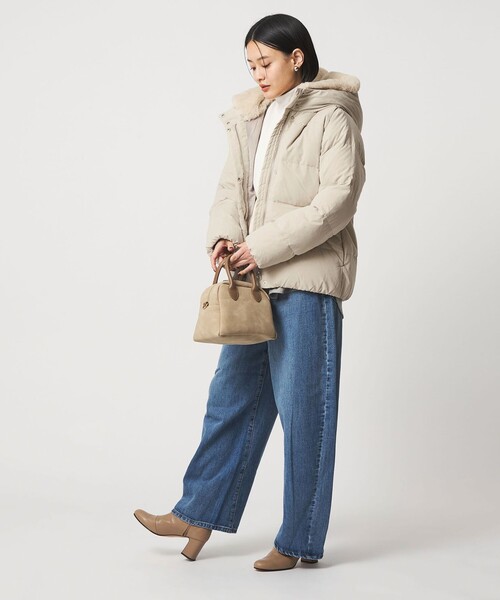 新品✨アデイインザライフ✨フェイクファーフードダウンコート✨モカ✨Aライン✨淡色 A DAY IN THE LIFE ダウンコート ダウンジャケット フェイクファー