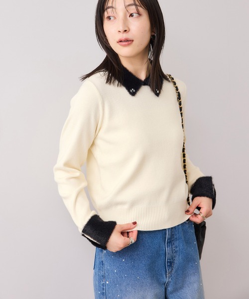 VIS（ビス） ニット セーター ビジュー付きシャギーカラーニット
