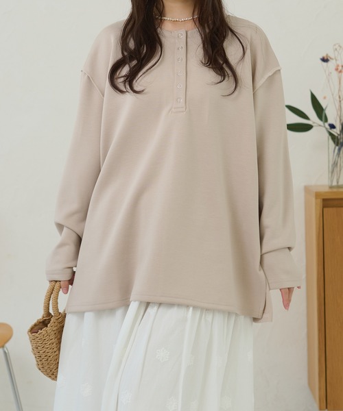 DAYRA tシャツ ヘンリーネック スナップボタン オーバーサイズ 長袖