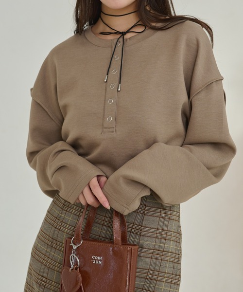 DAYRA tシャツ ヘンリーネック スナップボタン オーバーサイズ 長袖