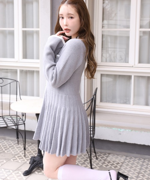 one after another NICE CLAUP ワンピース 襟付き配色ニットミニ