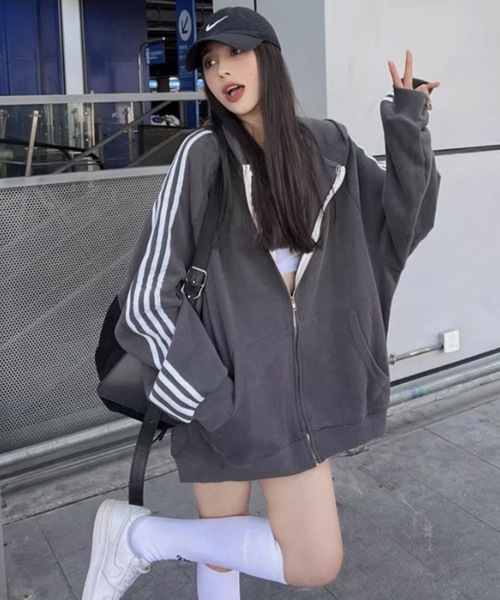 「lilful」 ジップアップパーカー L チャコール レディース_画像4