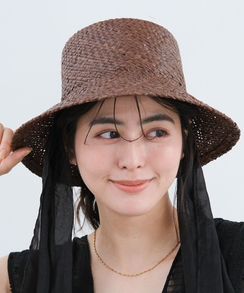 LAKOLE（ラコレ） 帽子 ハット 紫外線カット リボン付きラフィアハット