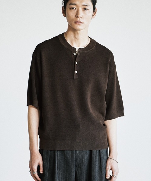 wym lidnm AZE H/S KNIT HENLEY Lサイズ　ブラウン WYM LIDNM セーター ニット AZE H/S KNIT HENLEY メンズ : ZOZOTOWN