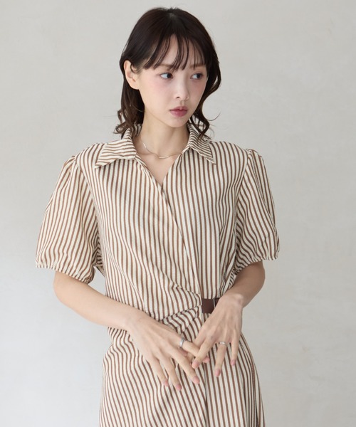 krahe（クレーエ） ワンピース 半袖 ストライプ柄カシュクールシャツ