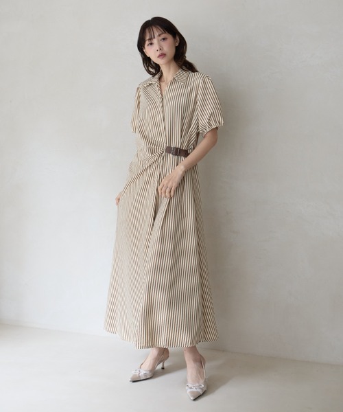krahe（クレーエ） ワンピース 半袖 ストライプ柄カシュクールシャツ