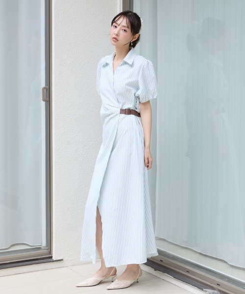 krahe（クレーエ） ワンピース 半袖 ストライプ柄カシュクールシャツ