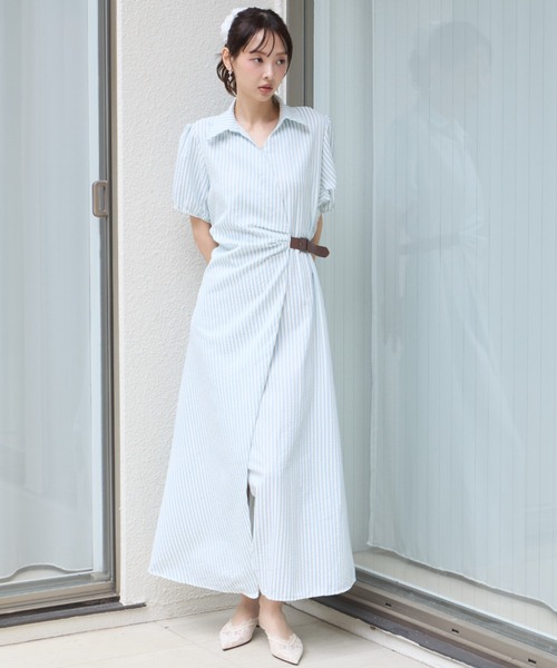 krahe（クレーエ） ワンピース 半袖 ストライプ柄カシュクールシャツ