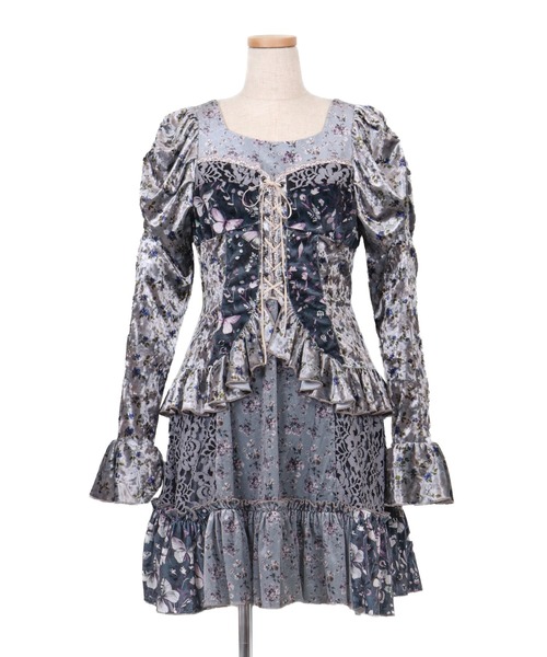 ワンピース rurumu:/ルルムウ/velour lace up mini dressの画像