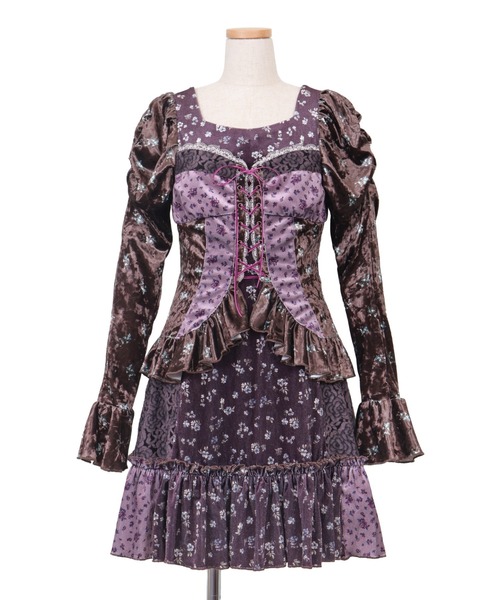 ワンピース rurumu:/ルルムウ/velour lace up mini dressの画像