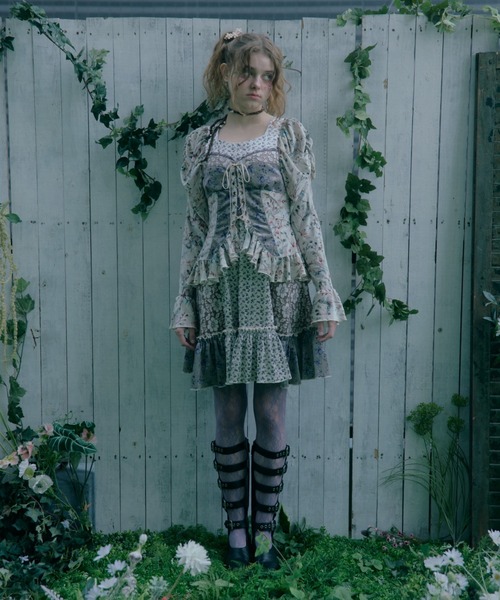 ワンピース rurumu:/ルルムウ/velour lace up mini dressの画像