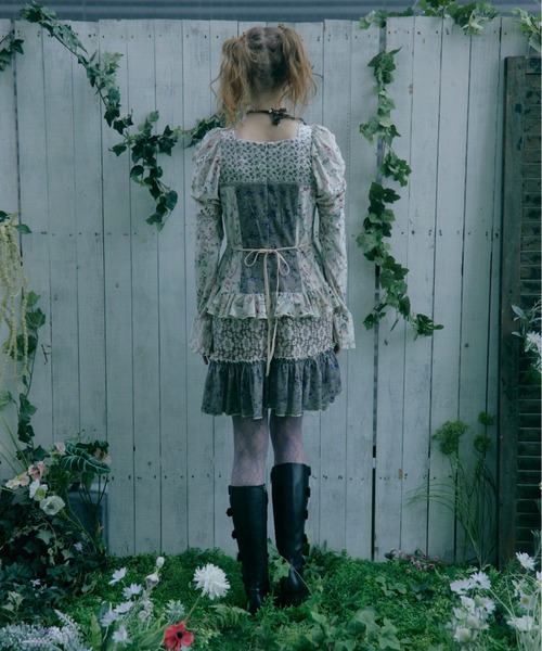 ワンピース rurumu:/ルルムウ/velour lace up mini dressの画像