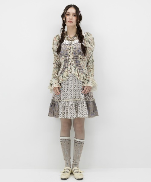 ワンピース rurumu:/ルルムウ/velour lace up mini dressの画像