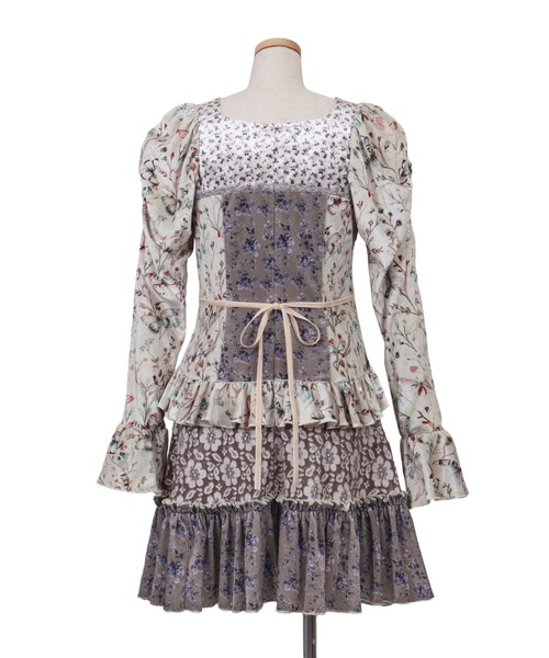 ワンピース rurumu:/ルルムウ/velour lace up mini dressの画像
