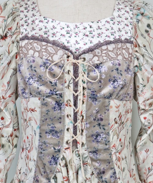 ワンピース rurumu:/ルルムウ/velour lace up mini dressの画像