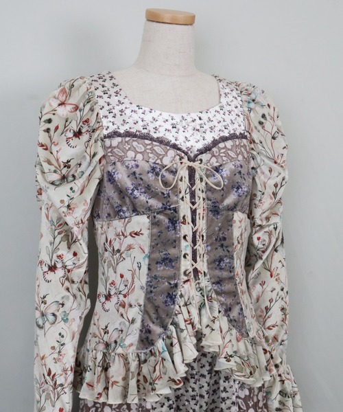 ワンピース rurumu:/ルルムウ/velour lace up mini dressの画像