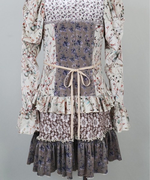 ワンピース rurumu:/ルルムウ/velour lace up mini dressの画像