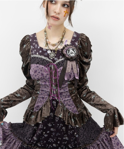 ワンピース rurumu:/ルルムウ/velour lace up mini dressの画像