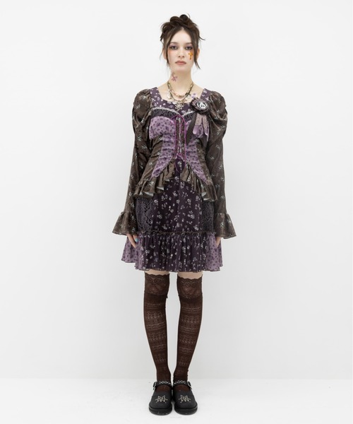 ワンピース rurumu:/ルルムウ/velour lace up mini dressの画像