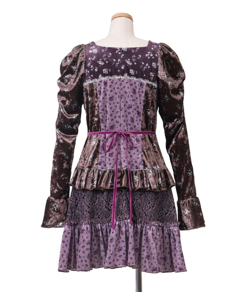 ワンピース rurumu:/ルルムウ/velour lace up mini dressの画像