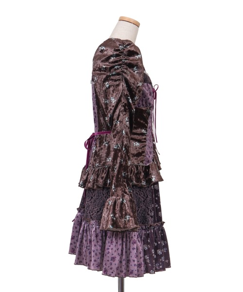 ワンピース rurumu:/ルルムウ/velour lace up mini dressの画像