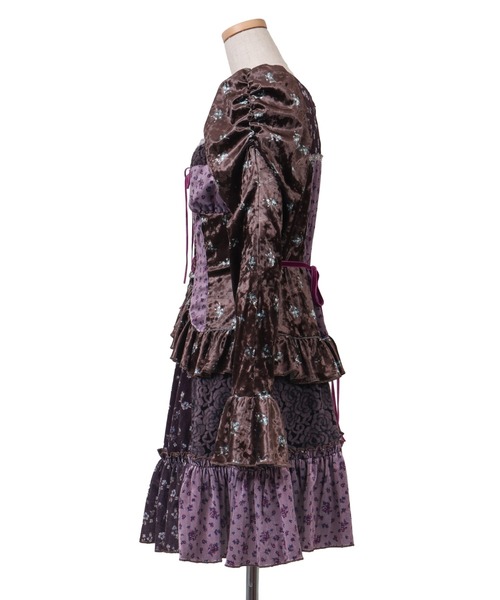 ワンピース rurumu:/ルルムウ/velour lace up mini dressの画像