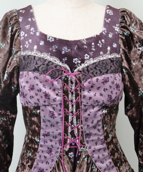 ワンピース rurumu:/ルルムウ/velour lace up mini dressの画像