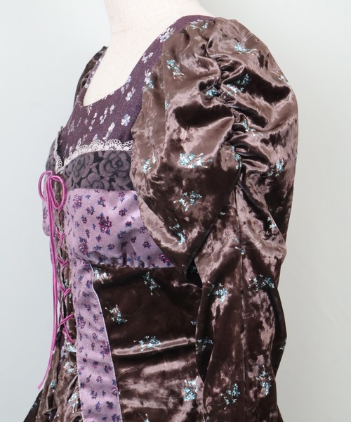ワンピース rurumu:/ルルムウ/velour lace up mini dressの画像