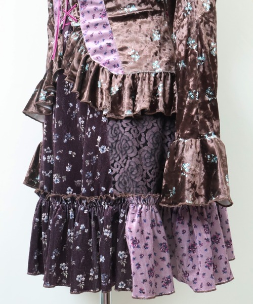 ワンピース rurumu:/ルルムウ/velour lace up mini dressの画像