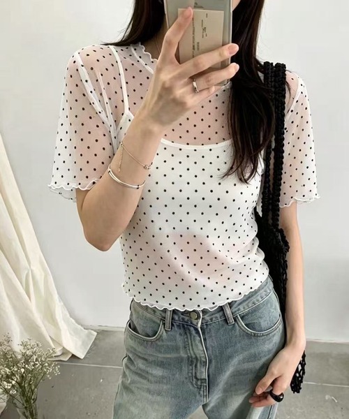 希少　立体デザイン　アンナモリナーリ　ブルマリン　トップス　半袖　レディース Chiina tシャツ 半袖 「Chiina」シアードット 半袖トップス レディース