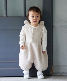 メゾピアノ　くまオーバーオールと刺繍ブラウスセット　サロペット 10mois サロペット オーバーオール 「10mois ディモワ」ボアくま