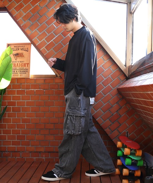 8 ワイドパンツ ジーンズ ケミカルウォッシュワイドデニムカーゴ 