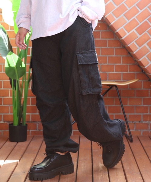 8 ワイドパンツ ジーンズ ケミカルウォッシュワイドデニムカーゴ 
