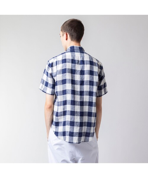 LACOSTE シャツ リネンチェック半袖ボタンダウンシャツ メンズ