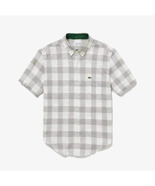 LACOSTE シャツ リネンチェック半袖ボタンダウンシャツ メンズ