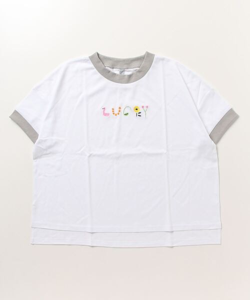 tシャツ EMAGO LUCKYロゴ刺繍5分袖Tシャツ レディース Emago tシャツ EMAGO LUCKYロゴ刺繍5分袖Tシャツ レディース