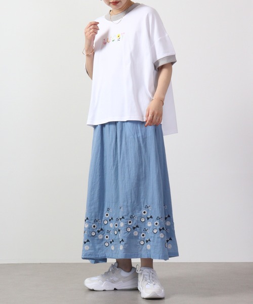 tシャツ EMAGO LUCKYロゴ刺繍5分袖Tシャツ レディース Emago tシャツ EMAGO LUCKYロゴ刺繍5分袖Tシャツ レディース