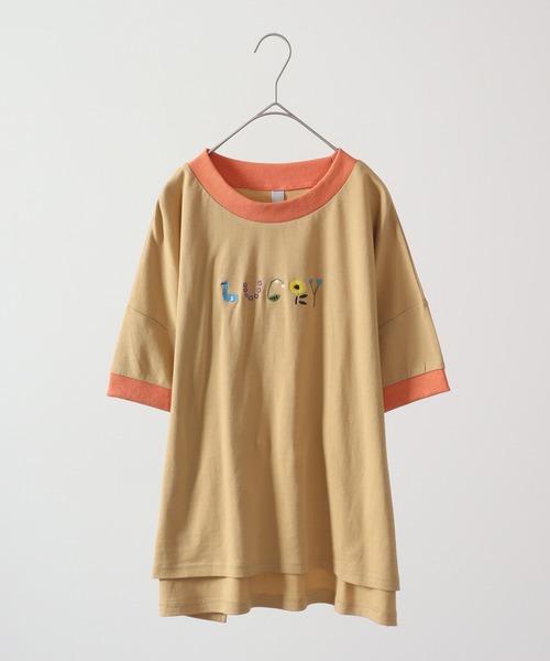 tシャツ EMAGO LUCKYロゴ刺繍5分袖Tシャツ レディース Emago tシャツ EMAGO LUCKYロゴ刺繍5分袖Tシャツ レディース