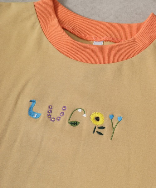 tシャツ EMAGO LUCKYロゴ刺繍5分袖Tシャツ レディース Emago tシャツ EMAGO LUCKYロゴ刺繍5分袖Tシャツ レディース