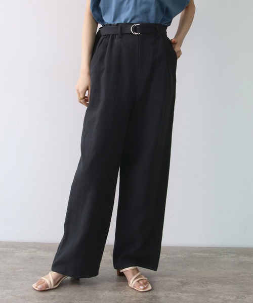 TITE IN THE STORE パンツ ヘビーリネンベルト付ワイドパンツ