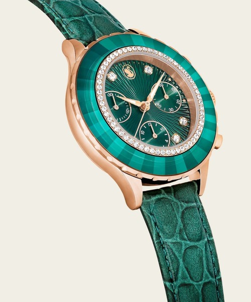 SWAROVSKI Octea Chrono 腕時計　白　ローズゴールド Swarovski Rose Gold Octea Chrono watch – Crown Engraving