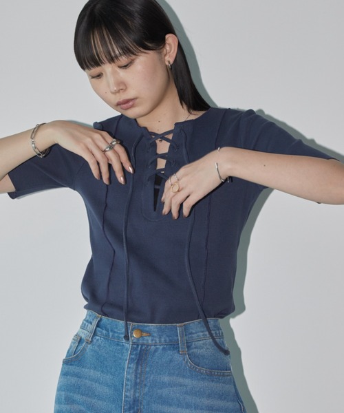 Aunt Marie's（アントマリーズ） tシャツ 2WAYレースアップハーフ