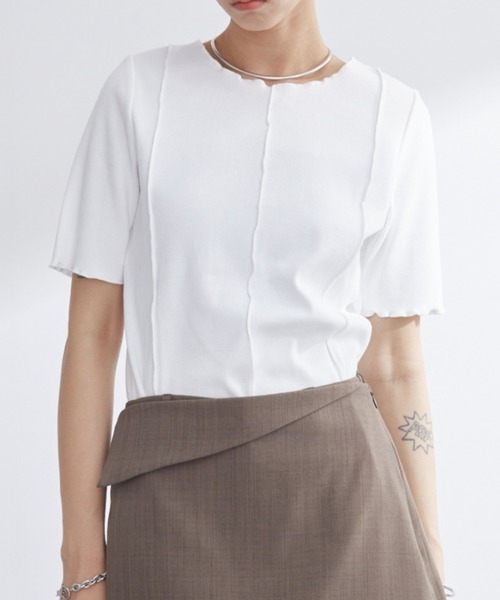 【美品】ELLIE ハーフスリーブトップス WHITE Aunt Marie's（アントマリーズ） tシャツ 2WAYレースアップハーフ