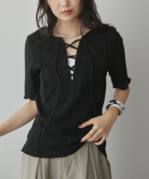 Aunt Marie's（アントマリーズ） tシャツ 2WAYレースアップハーフ